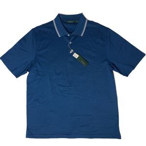 NWT Bobby Jones Short Sleeve Polo Shirt Blue 100% Cotton Golf Preppy Men Size L